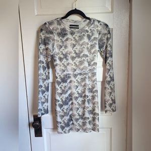 Urban Outfitters neutral palm tree mini dress nylon long sleeve